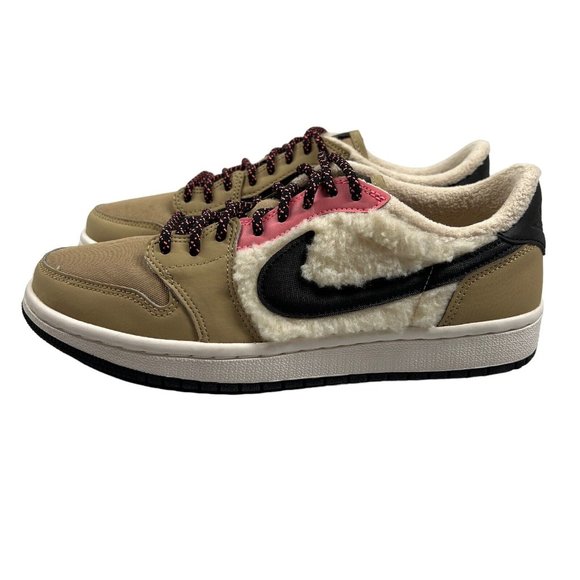 Jordan 1 Retro Low Fleece “Parachute Beige”  Women 6.5 Sneakers Fuzzy Tan Pink - Picture 3 of 16